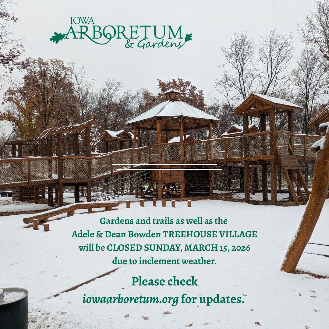 and Adele & Dean Bowden TREEHOUSE VILLAGE CLOSED SUNDAY, MARCH 15, 2026 due to inclement weather. Treehouse Village covered in snow